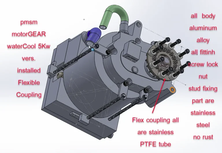 3D model pmsm motorGear 5kw72V WaterCool_3D model drawing dimension