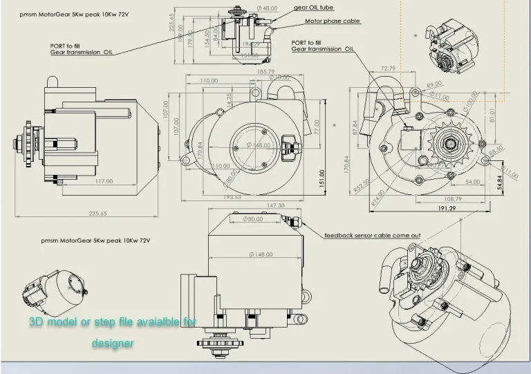 3D model_Step file drawing pmsm motor GEAR 5Kw air cool
