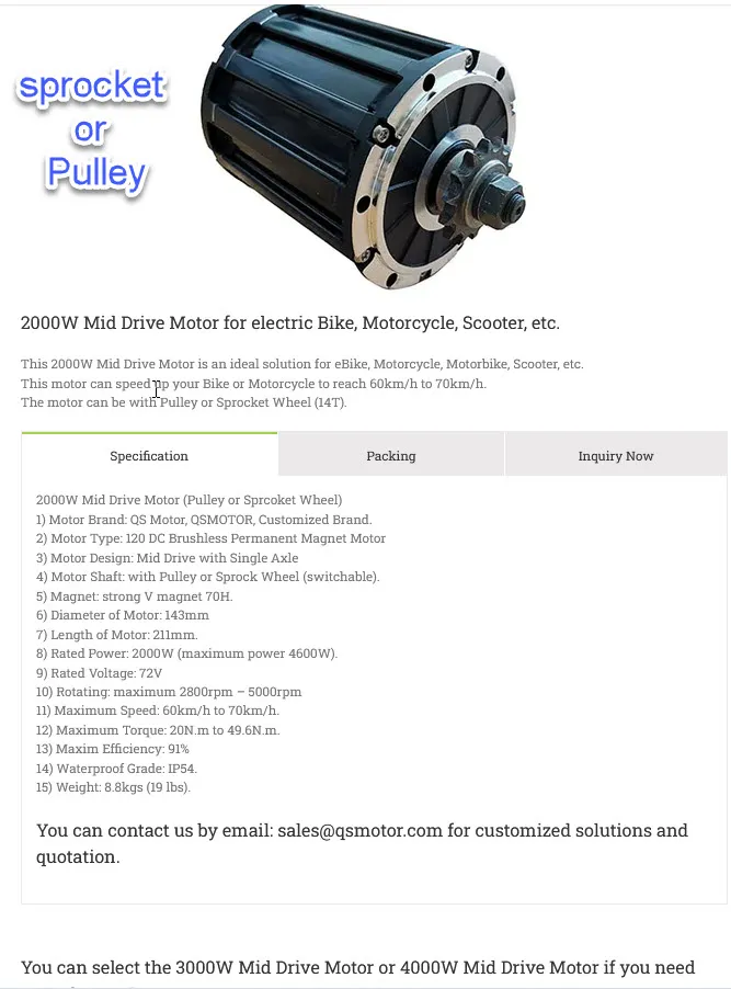 QS 120 70H QSmidrive motor 2000W