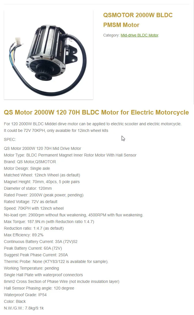 QS 120 70H QSmidrive motor 2000W