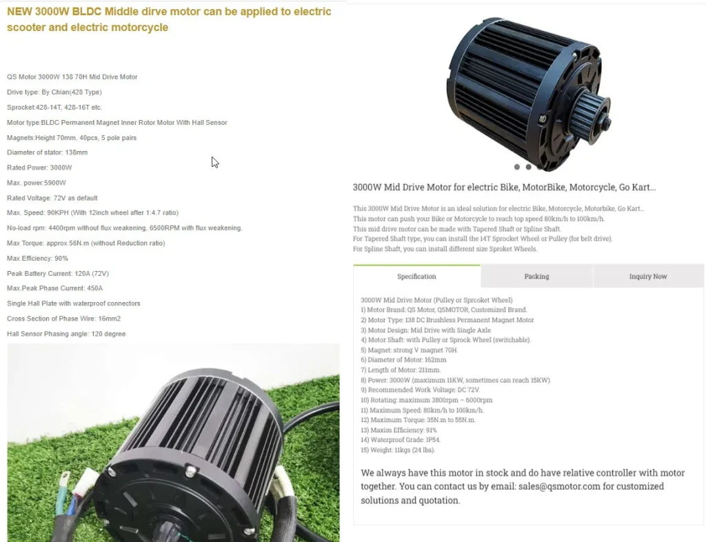 QS138 70H QS motor3000W pulley drive