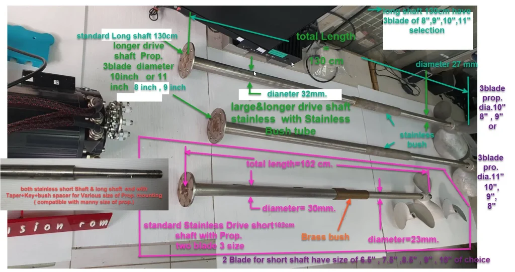 electric inboard drive shaft and propeller