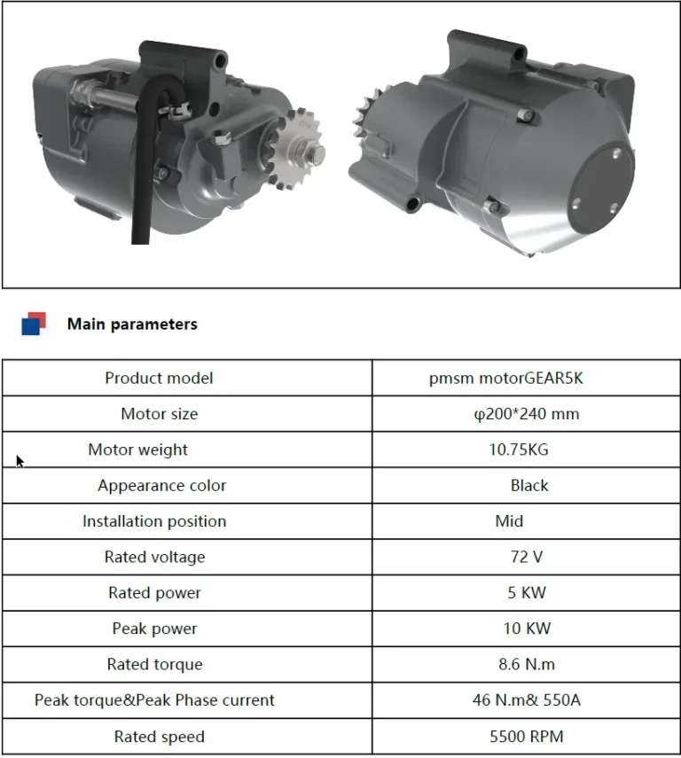 Technical details BLDC PMSM motorGEAR 5Kw