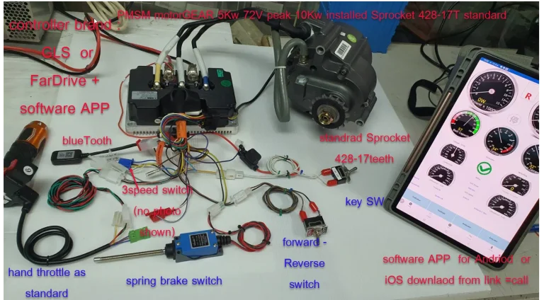 bldc motor mini EV 5Kw 72V aircool throttle_all switches kit set