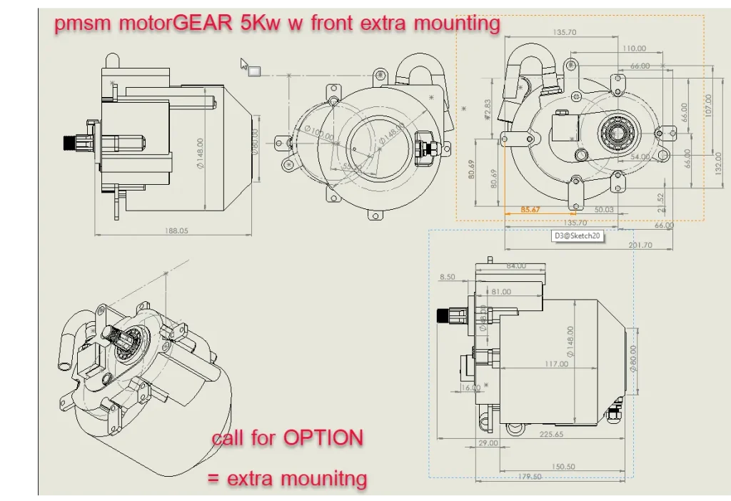 3D model_Step file drawing pmsm motor GEAR 5Kw air cool