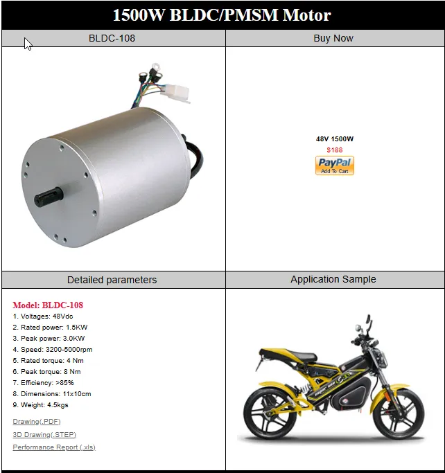 BLDC 108 motor 1500W 48-60V