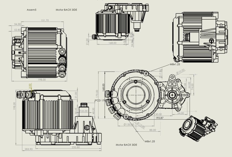 drawing motorGEAR 8KW 72V_96V air cool BACK view