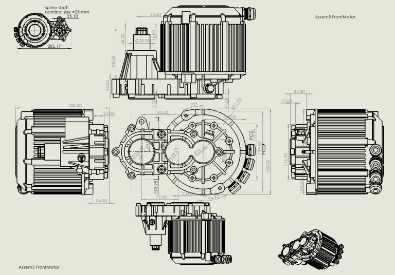 drawing motorGEAR 8KW 72V_96V air cool Front view