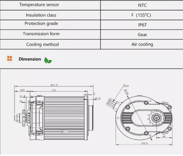motorGEAR EV tech details_Drawing dimension motorGEAR7Kw high speed 10000rpm FW15