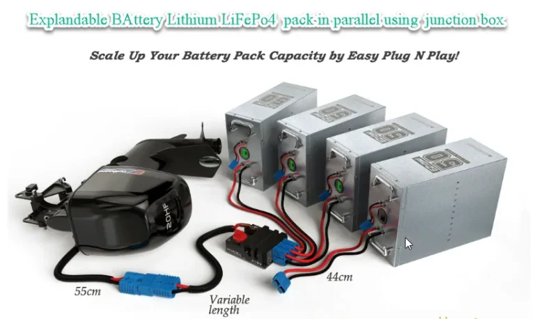 Explandable BAttery Lithium LiFePo4 pack in parallel using junction box