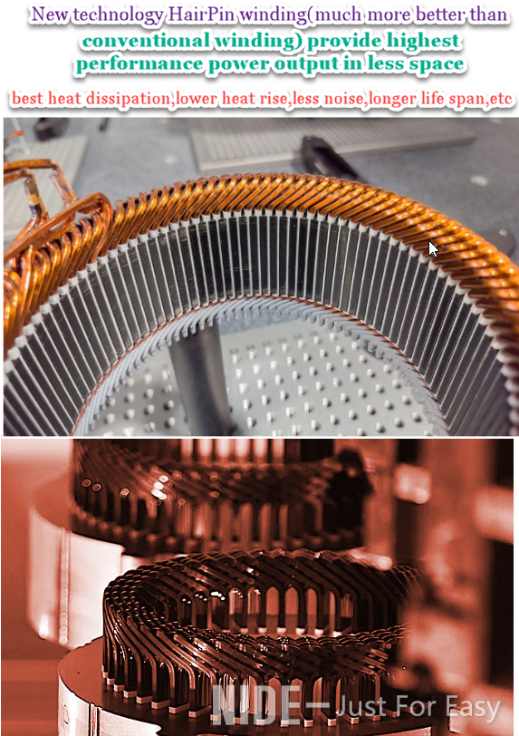 New technology Hairpin winidng highest power output in less space best heat dissipation lower heat rise long life span less noise