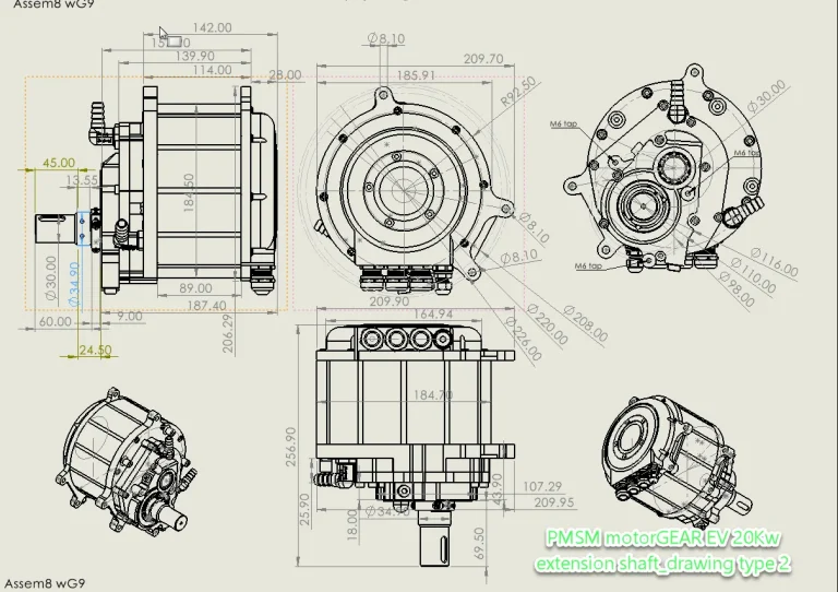 PMSM motorGEAR EV 20Kw extension shaft_drawing type 2
