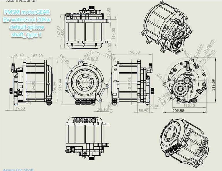 PMSM motorGEAR EV waterCool 20Kw default spline shaft Drawing_ type1